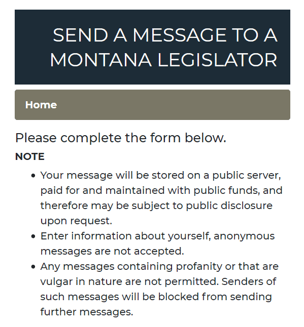 Send a message to Montana legislators and committees about active bills and legislation online
