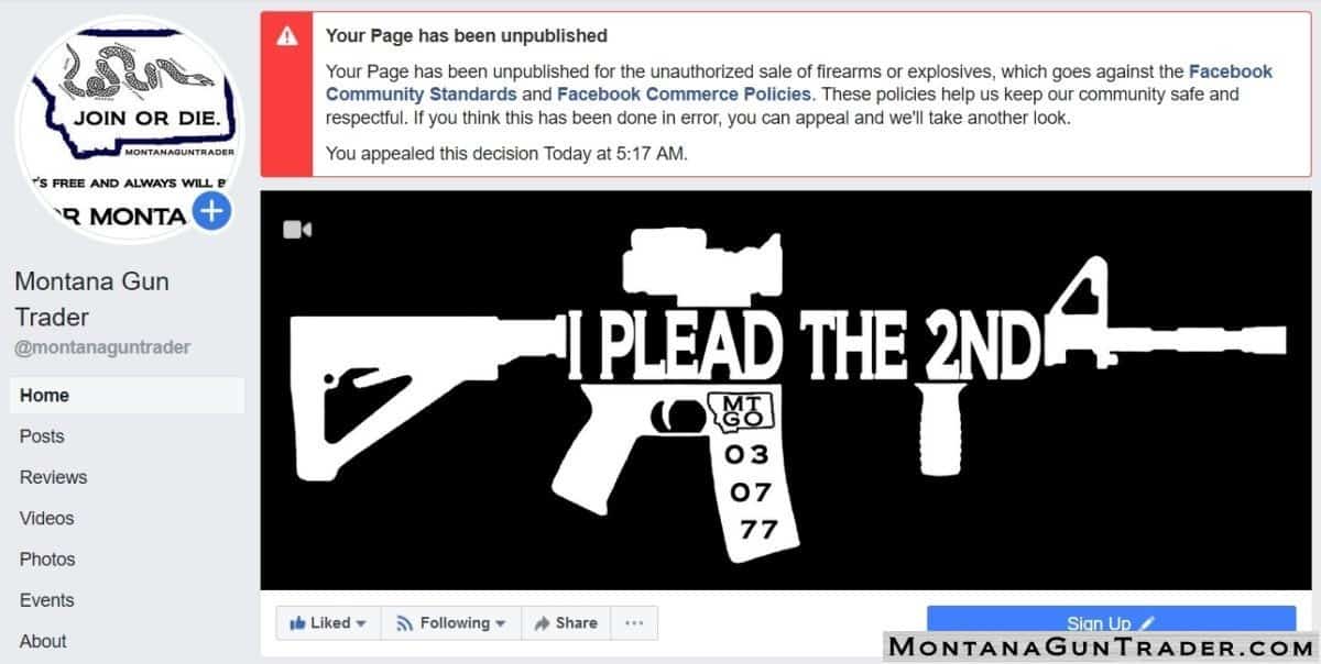 Montana Gun Trader Page Unpublished By Facebook Again…